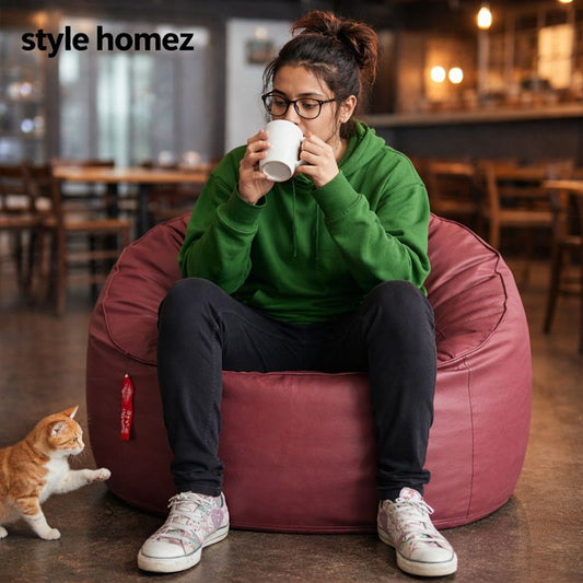 Style Homez Modern Mooda Rocker Lounger Bean Bag XXXL Size Maroon Color Premium Leatherette Filled with Beans Fillers