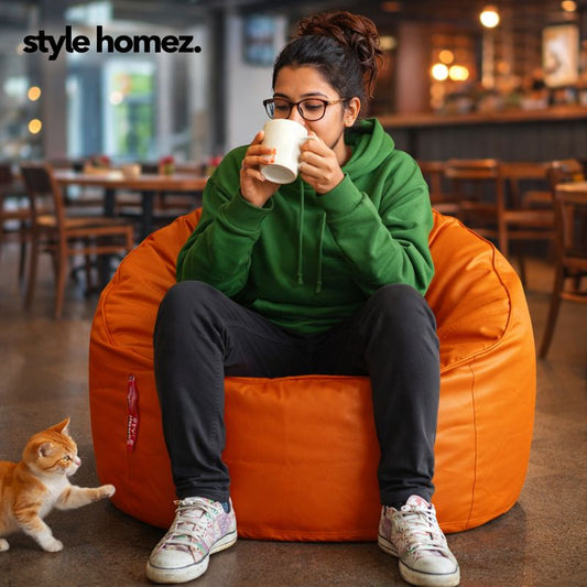 Style Homez Modern Mooda Rocker Lounger Bean Bag XXXL Size Orange Color Premium Leatherette Filled with Beans Fillers