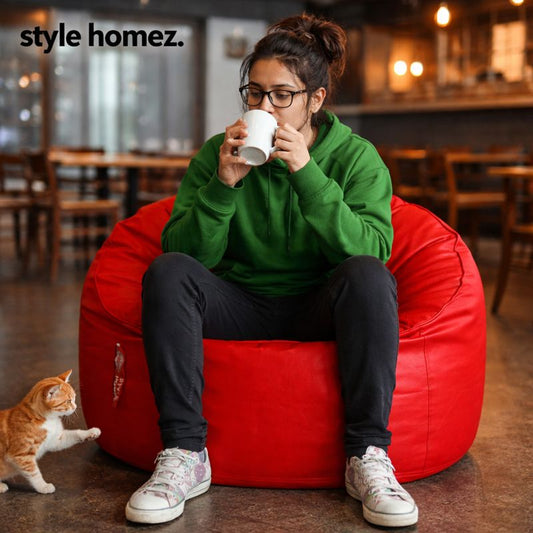Style Homez Modern Mooda Rocker Lounger Bean Bag XXXL Size Red Color Premium Leatherette Filled with Beans Fillers