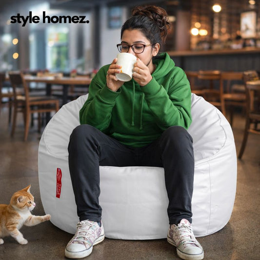 Style Homez Modern Mooda Rocker Lounger Bean Bag XXXL Size Elegant White Color Premium Leatherette Filled with Beans Fillers