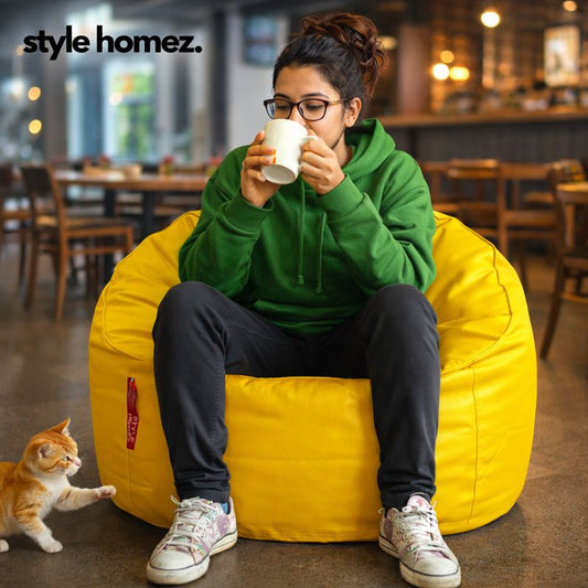 Style Homez Modern Mooda Rocker Lounger Bean Bag XXXL Size Yellow Color Premium Leatherette Filled with Beans Fillers