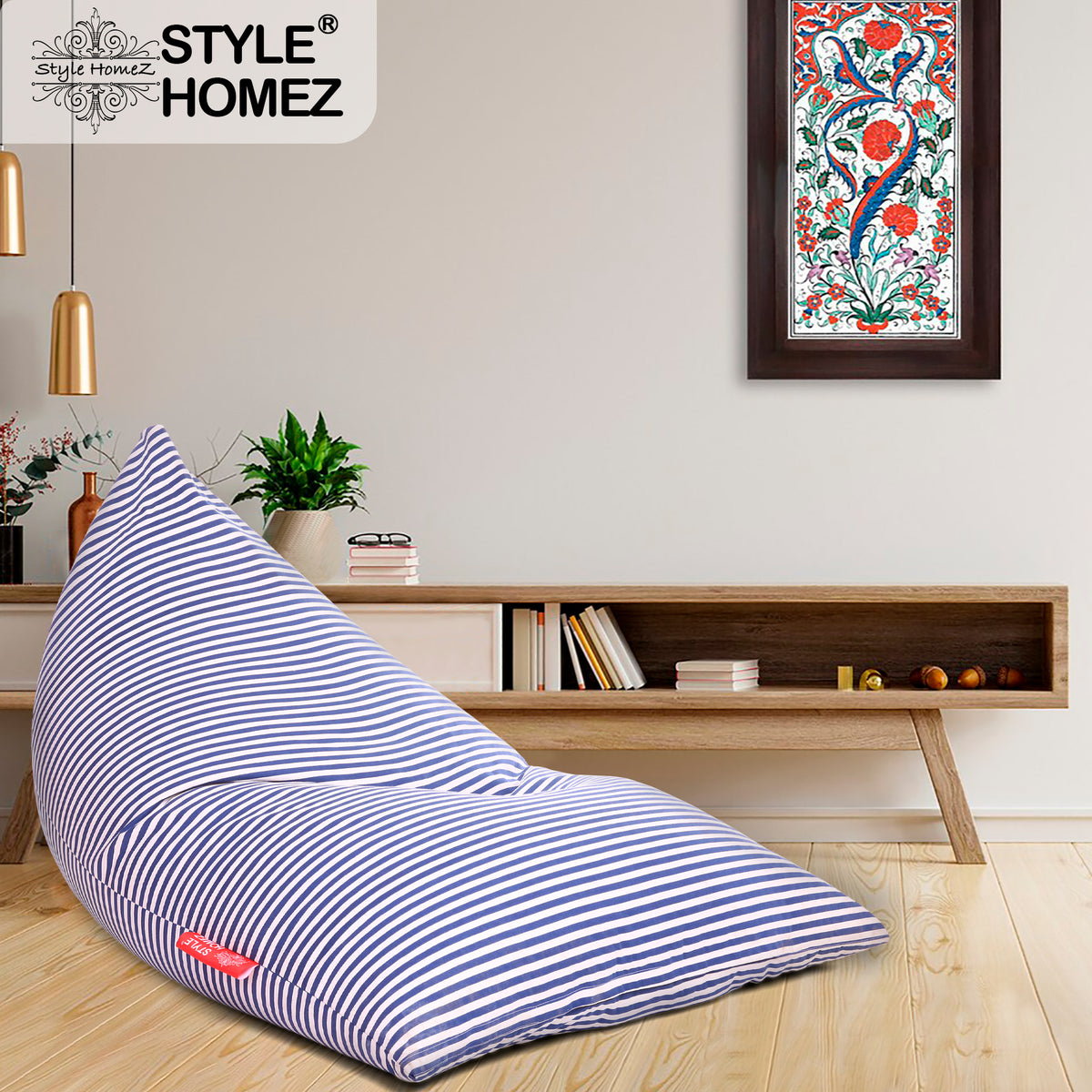 Style Homez PYRAMID LOUNGE, Cotton Canvas Stripes Printed Bean Bag XXL Size Cover Only