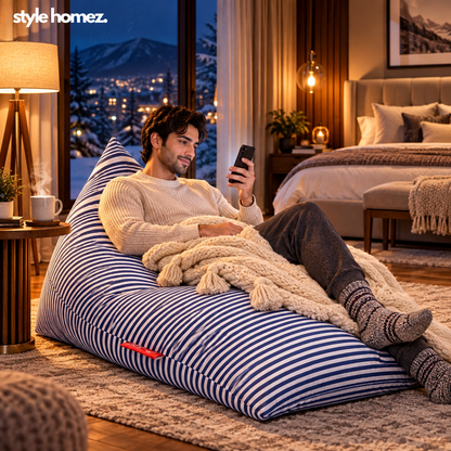 Style Homez PYRAMID LOUNGE, Cotton Canvas Stripes Printed Bean Bag XXL Size Cover Only