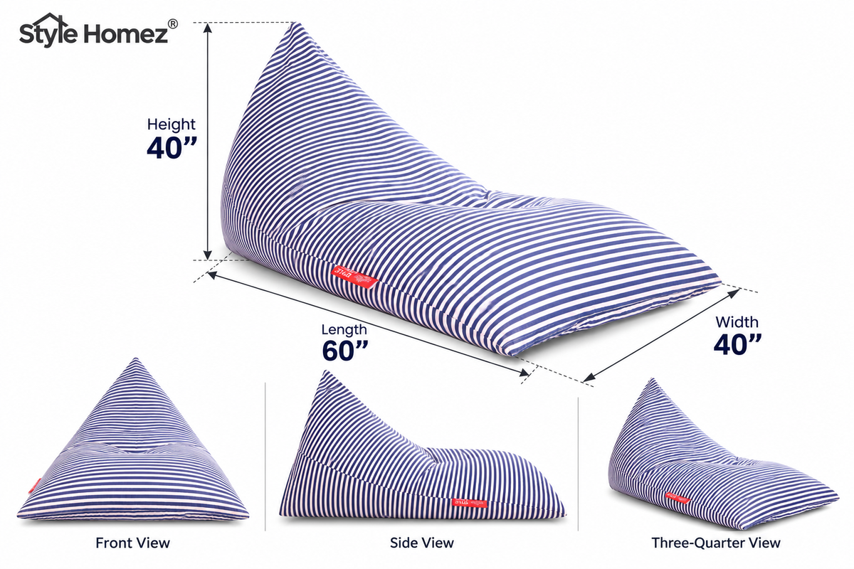 Style Homez PYRAMID LOUNGE, Cotton Canvas Stripes Printed Bean Bag XXL Size Cover Only
