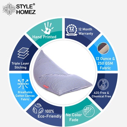 Style Homez PYRAMID LOUNGE, Cotton Canvas Stripes Printed Bean Bag XXL Size Cover Only