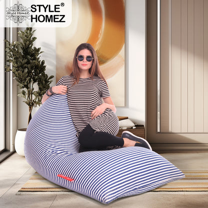 Style Homez PYRAMID LOUNGE, Cotton Canvas Stripes Printed Bean Bag XXL Size Cover Only