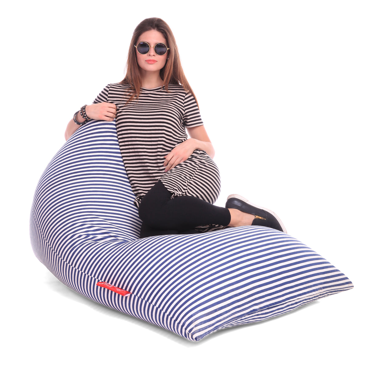 Style Homez PYRAMID LOUNGE, Cotton Canvas Stripes Printed Bean Bag XXL Size Cover Only