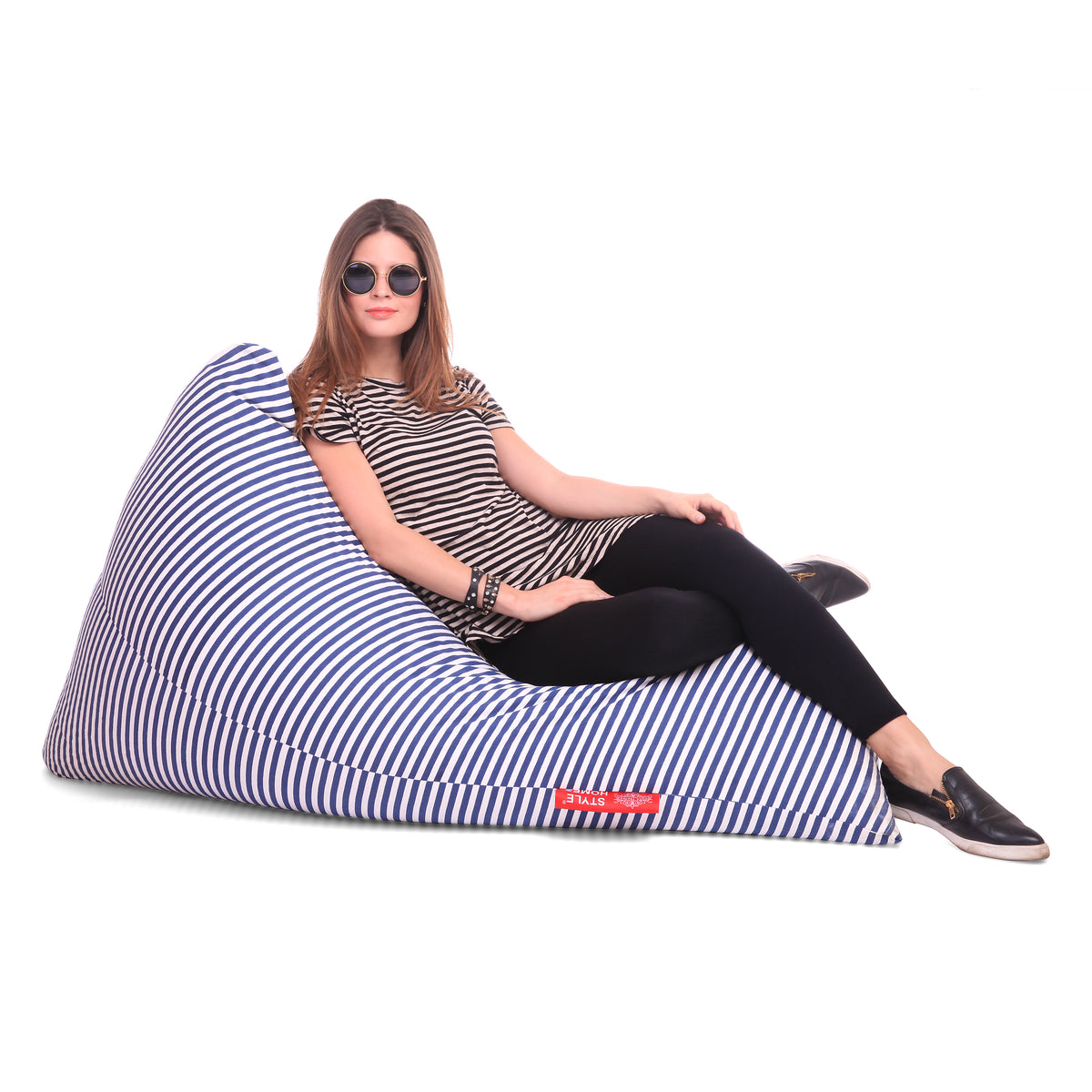 Style Homez PYRAMID LOUNGE, Cotton Canvas Stripes Printed Bean Bag XXL Size Cover Only