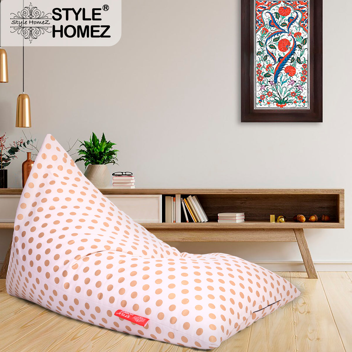 Style Homez PYRAMID LOUNGE, Cotton Canvas Polka Dots Printed Bean Bag XXL Size Cover Only