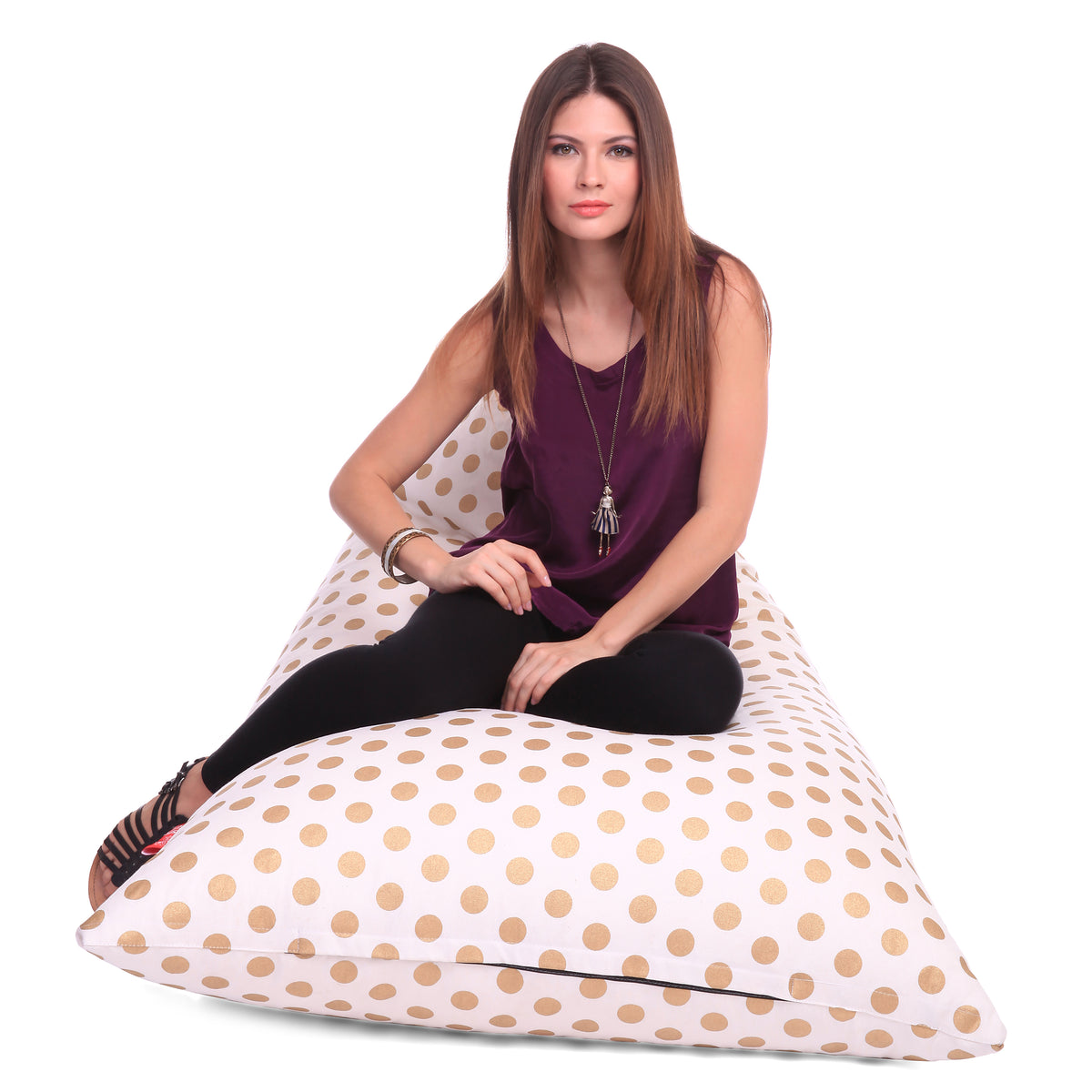 Style Homez PYRAMID LOUNGE, Cotton Canvas Polka Dots Printed Bean Bag XXL Size Cover Only