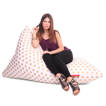Style Homez PYRAMID LOUNGE, Cotton Canvas Polka Dots Printed Bean Bag XXL Size Filled with Beans Fillers
