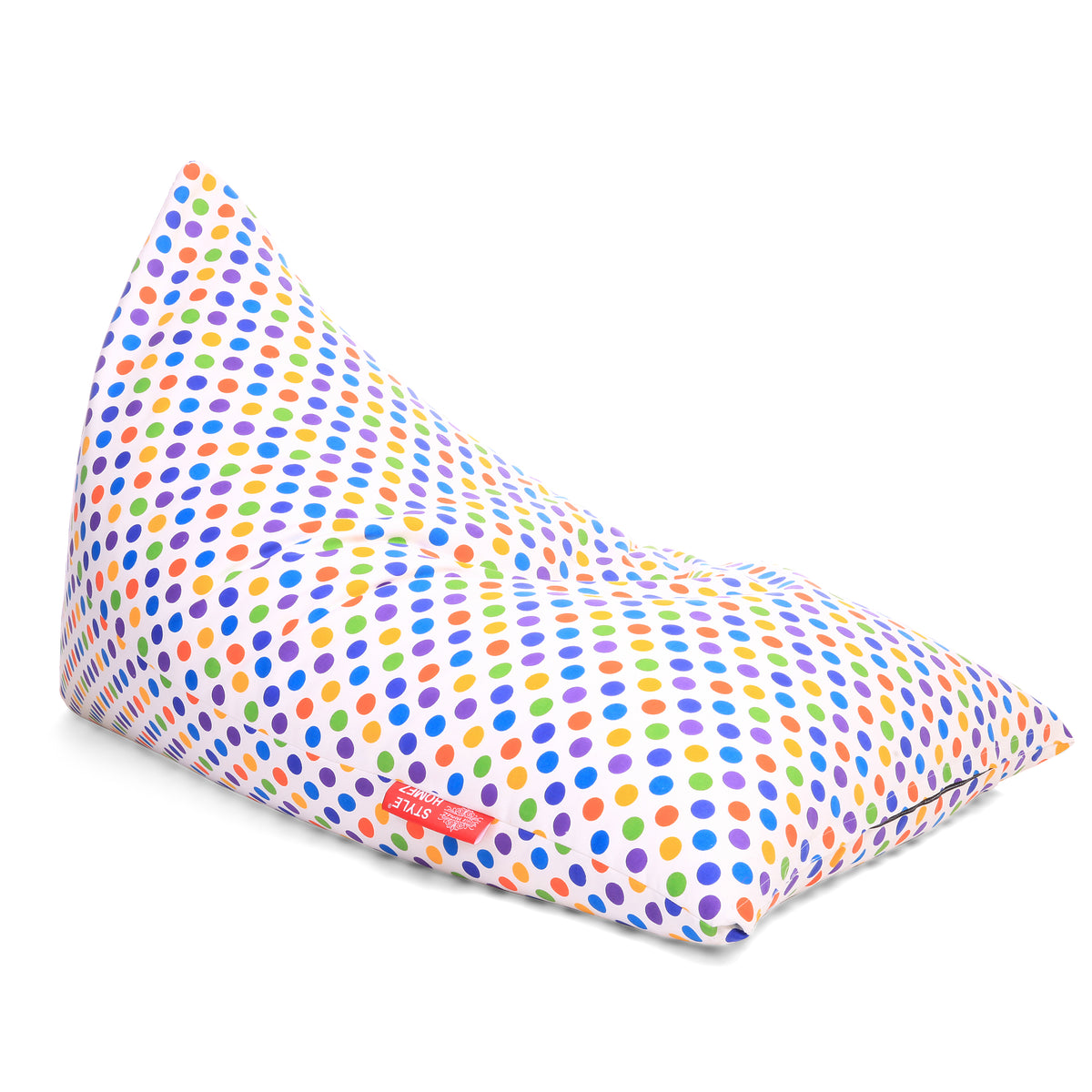 Style Homez PYRAMID LOUNGE, Cotton Canvas Polka Dots Printed Bean Bag XXL Size Filled with Beans Fillers