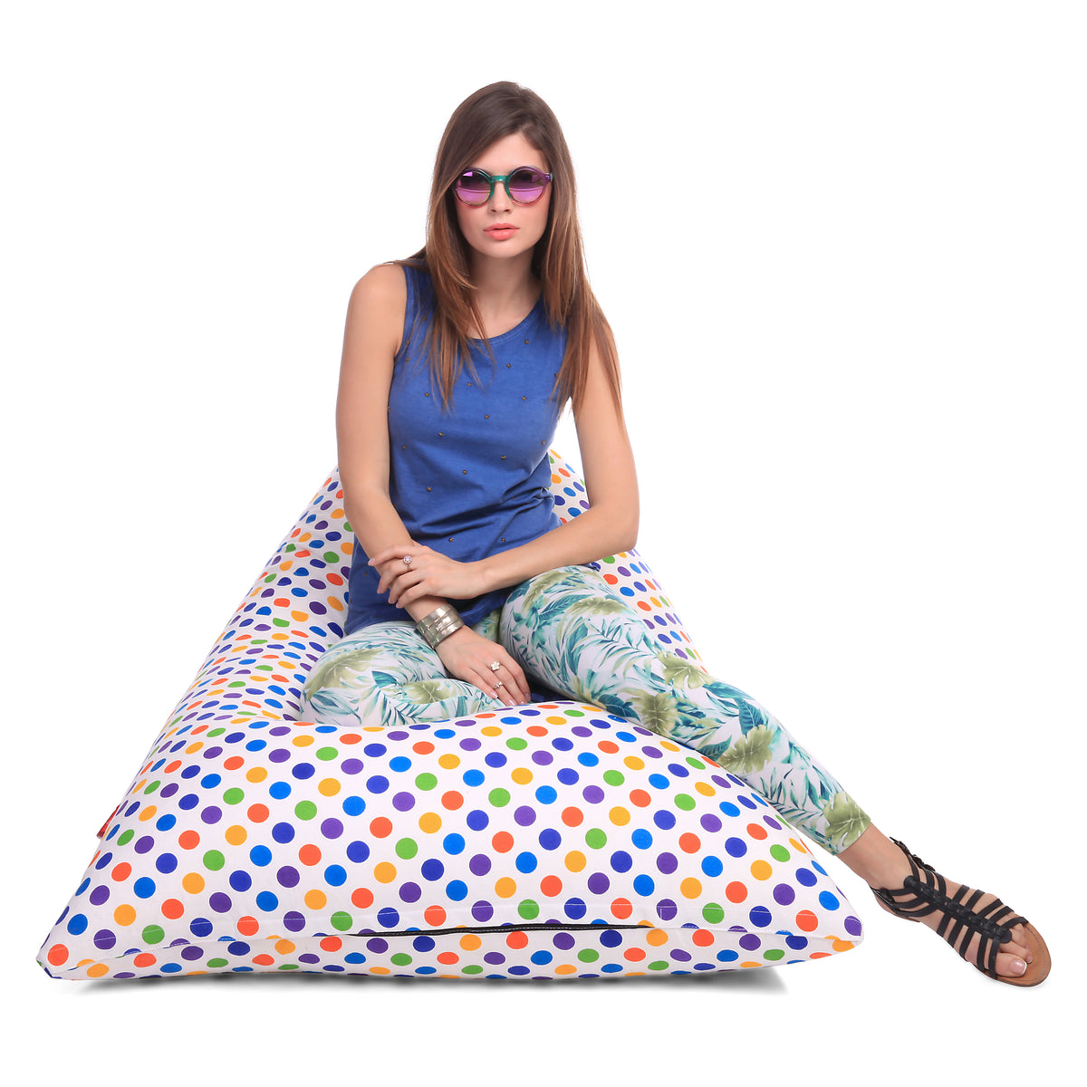 Style Homez PYRAMID LOUNGE, Cotton Canvas Polka Dots Printed Bean Bag XXL Size Cover Only
