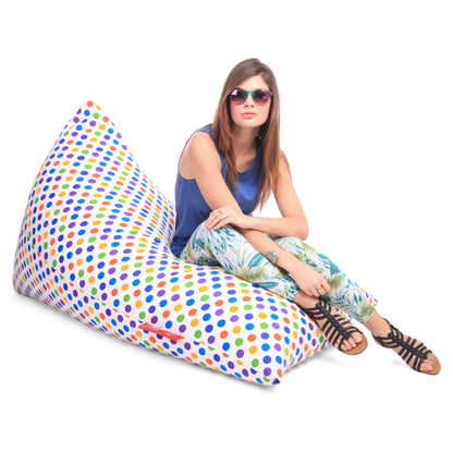 Style Homez PYRAMID LOUNGE, Cotton Canvas Polka Dots Printed Bean Bag XXL Size Filled with Beans Fillers