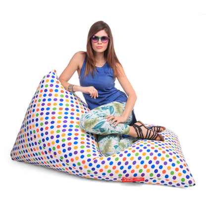 Style Homez PYRAMID LOUNGE, Cotton Canvas Polka Dots Printed Bean Bag XXL Size Filled with Beans Fillers