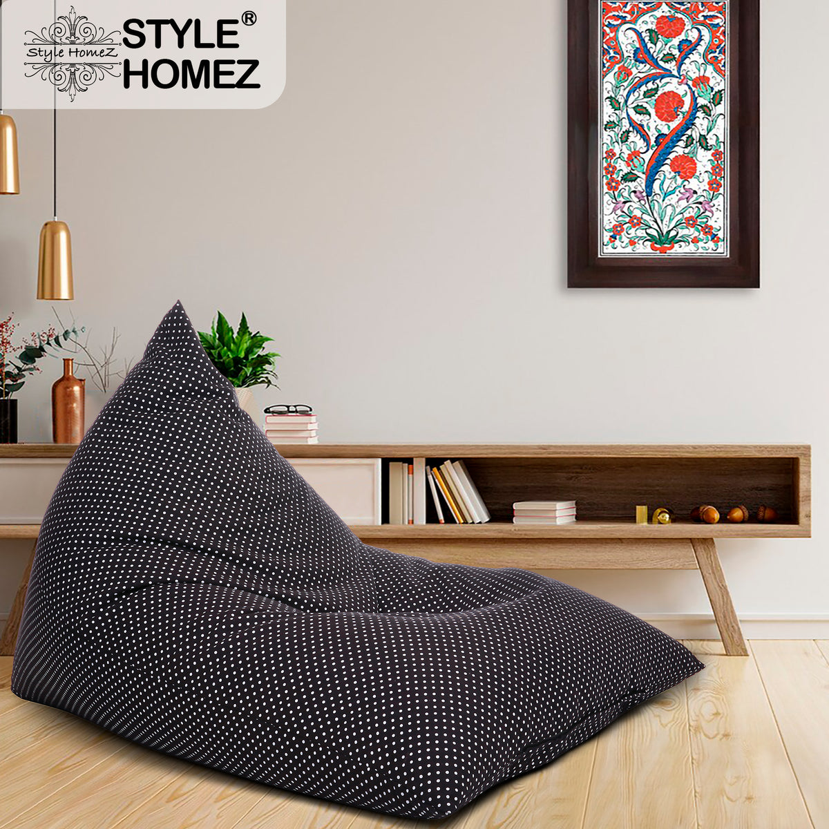 Style Homez PYRAMID LOUNGE, Cotton Canvas Polka Dots Printed Bean Bag XXL Size Cover Only