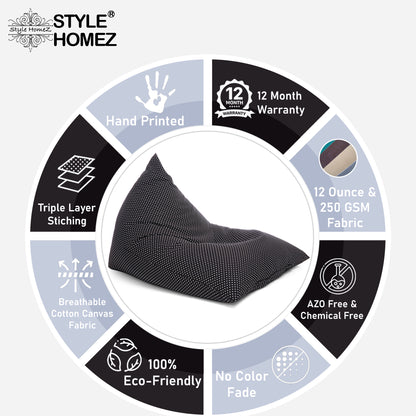 Style Homez PYRAMID LOUNGE, Cotton Canvas Polka Dots Printed Bean Bag XXL Size Cover Only
