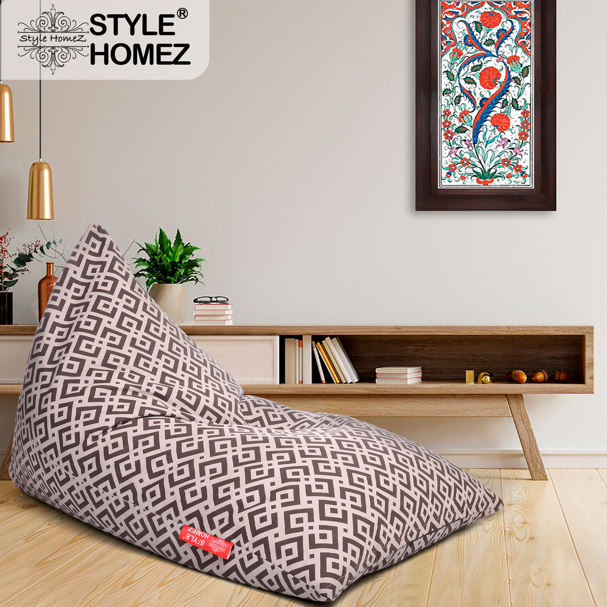 Style Homez PYRAMID LOUNGE, Cotton Canvas Geometric Printed Bean Bag XXL Size Cover Only