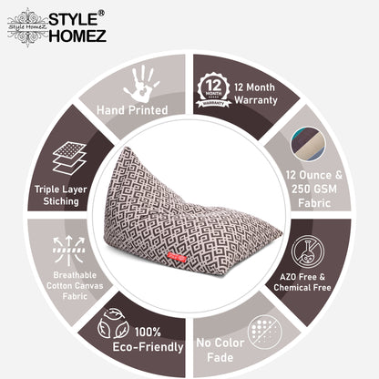 Style Homez PYRAMID LOUNGE, Cotton Canvas Geometric Printed Bean Bag XXL Size Cover Only