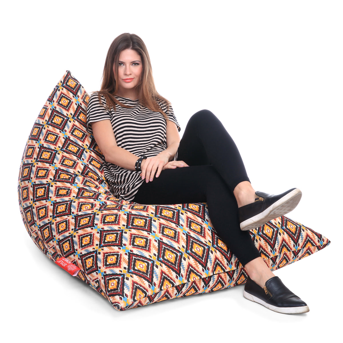 Style Homez PYRAMID LOUNGE, Cotton Canvas Geometric Printed Bean Bag XXL Size Cover Only