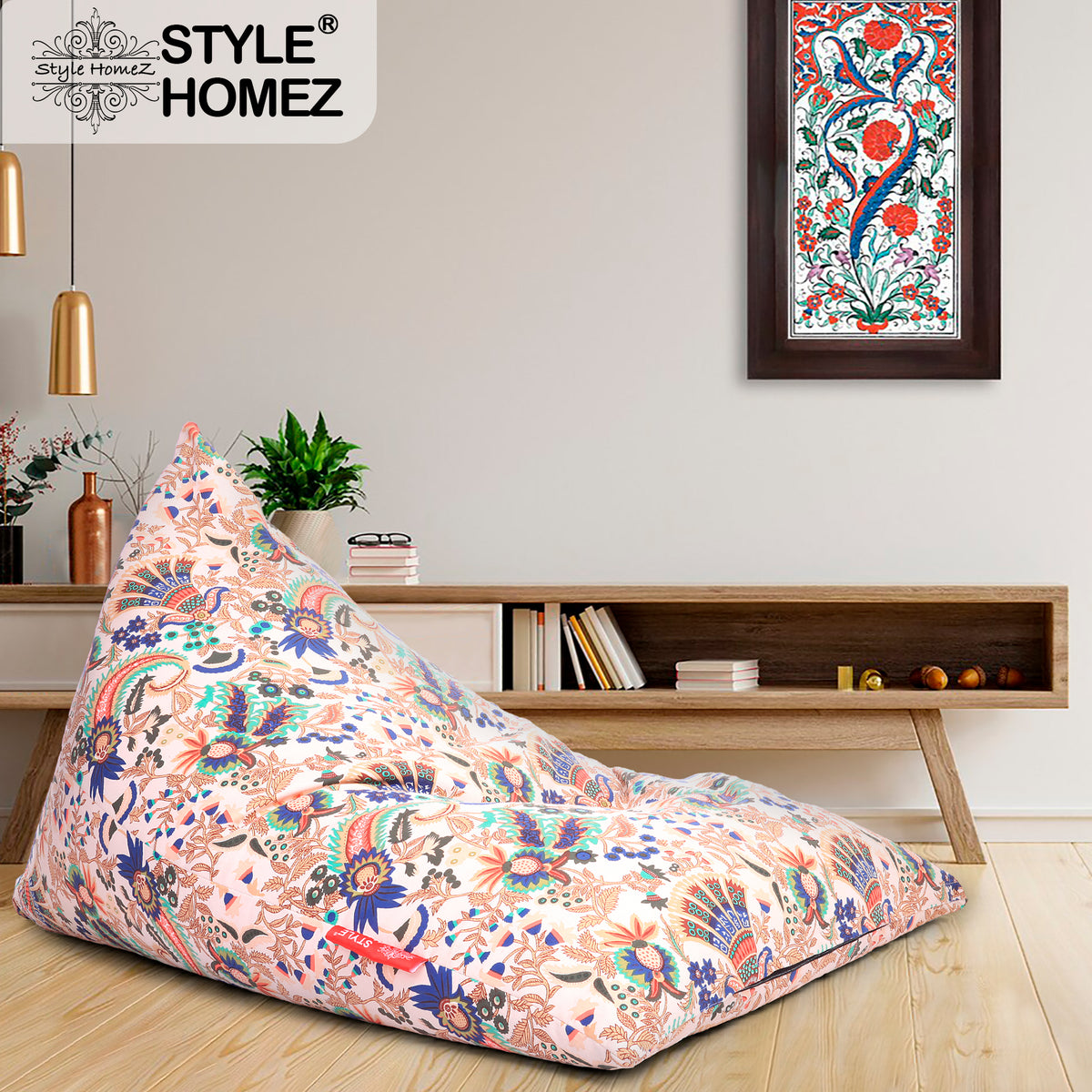 Style Homez PYRAMID LOUNGE, Cotton Canvas Floral Printed Bean Bag XXL Size Cover Only