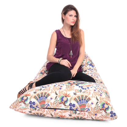 Style Homez PYRAMID LOUNGE, Cotton Canvas Floral Printed Bean Bag XXL Size Cover Only