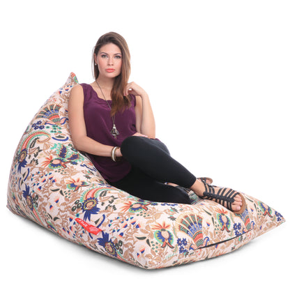 Style Homez PYRAMID LOUNGE, Cotton Canvas Floral Printed Bean Bag XXL Size Cover Only