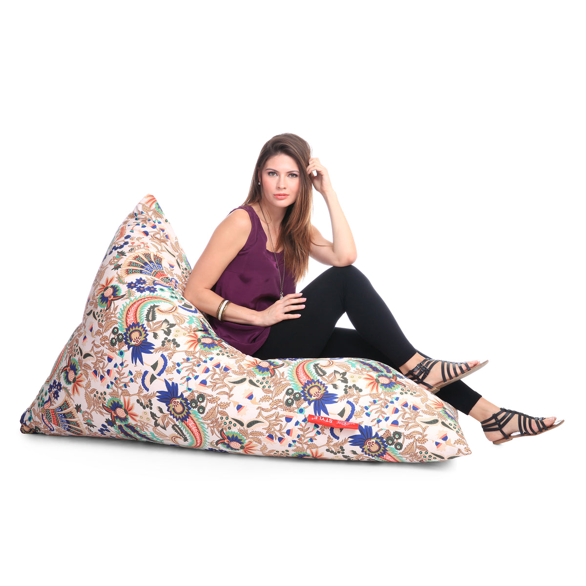 Style Homez PYRAMID LOUNGE, Cotton Canvas Floral Printed Bean Bag XXL Size Cover Only