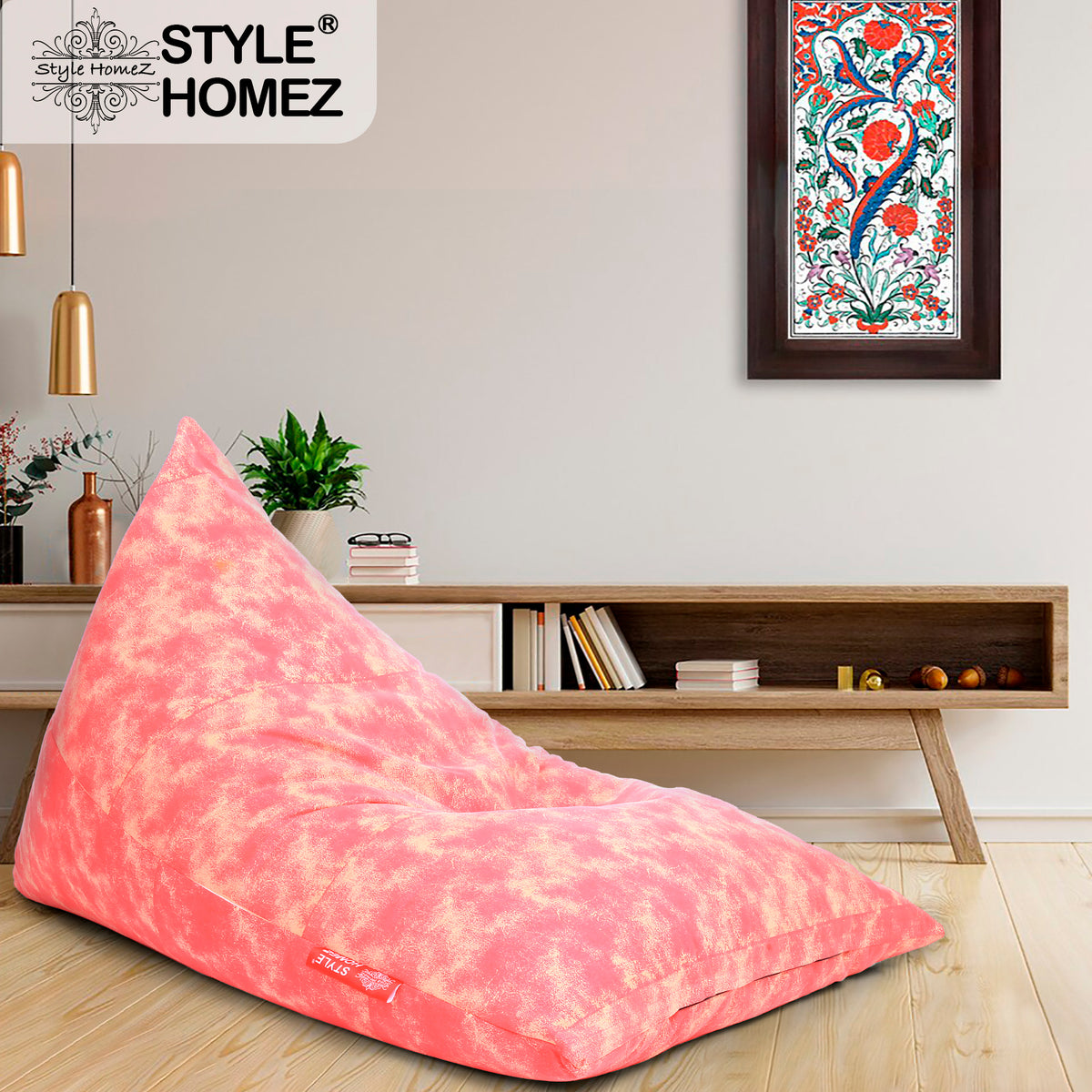 Style Homez PYRAMID LOUNGE, Cotton Canvas Abstract Printed Bean Bag XXL Size Filled with Beans Fillers
