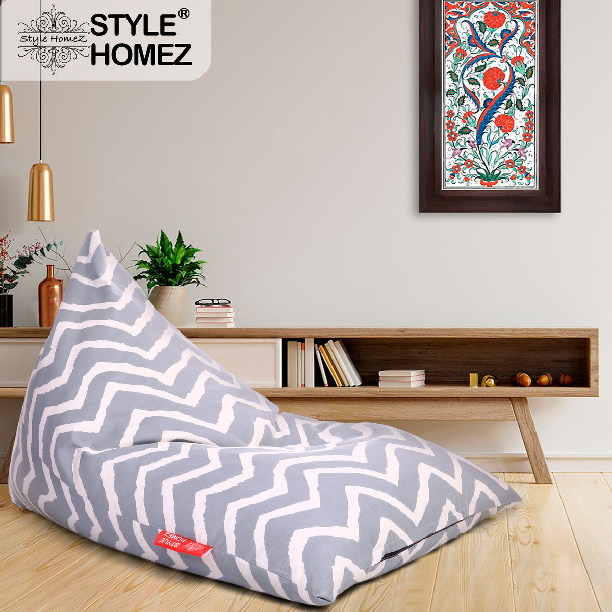 Style Homez PYRAMID LOUNGE, Cotton Canvas Stripes Printed Bean Bag XXL Size Cover Only