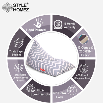 Style Homez PYRAMID LOUNGE, Cotton Canvas Stripes Printed Bean Bag XXL Size Cover Only