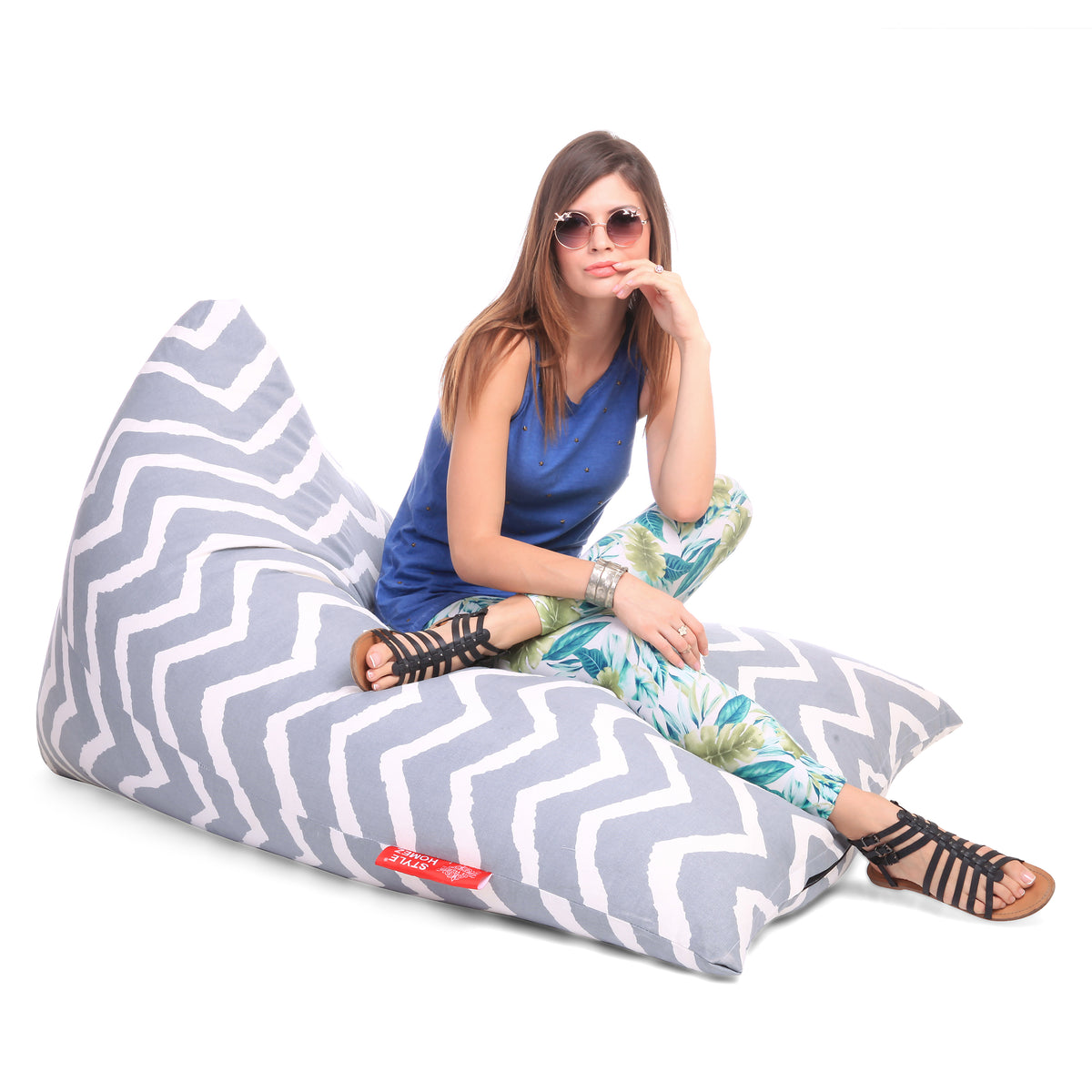 Style Homez PYRAMID LOUNGE, Cotton Canvas Stripes Printed Bean Bag XXL Size Cover Only