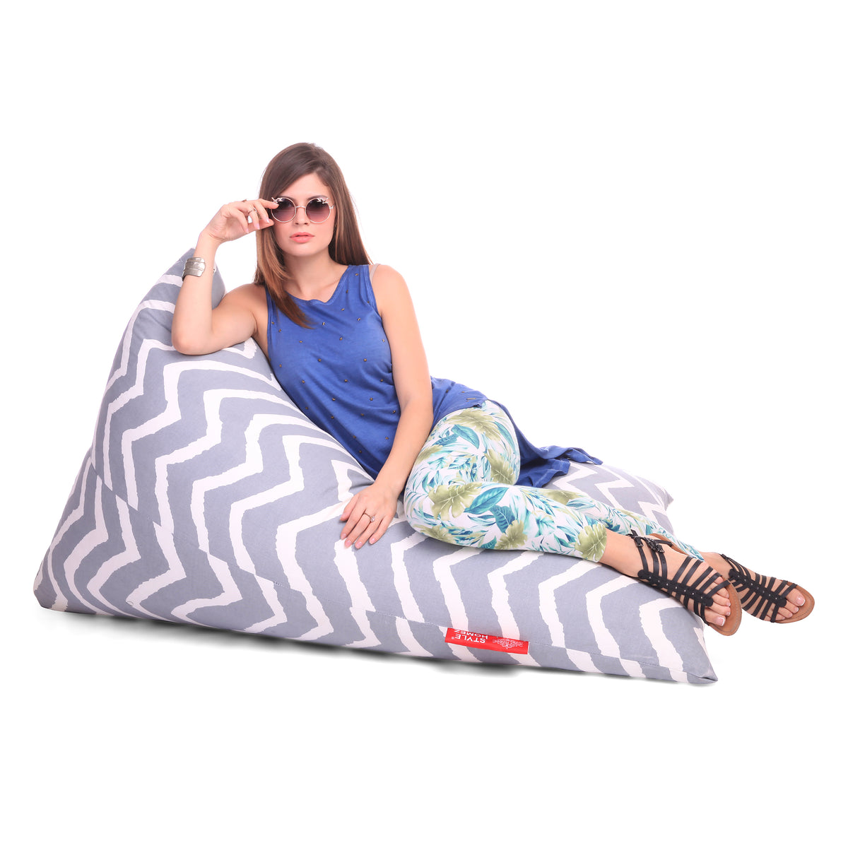 Style Homez PYRAMID LOUNGE, Cotton Canvas Stripes Printed Bean Bag XXL Size Cover Only