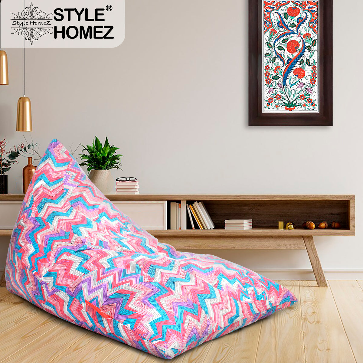 Style Homez PYRAMID LOUNGE, Cotton Canvas Geometric Printed Bean Bag XXL Size Cover Only