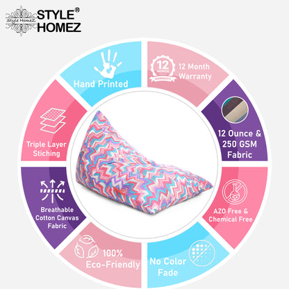 Style Homez PYRAMID LOUNGE, Cotton Canvas Geometric Printed Bean Bag XXL Size Filled with Beans Fillers