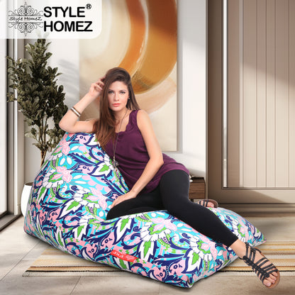Style Homez PYRAMID LOUNGE, Cotton Canvas Floral Printed Bean Bag XXL Size Cover Only