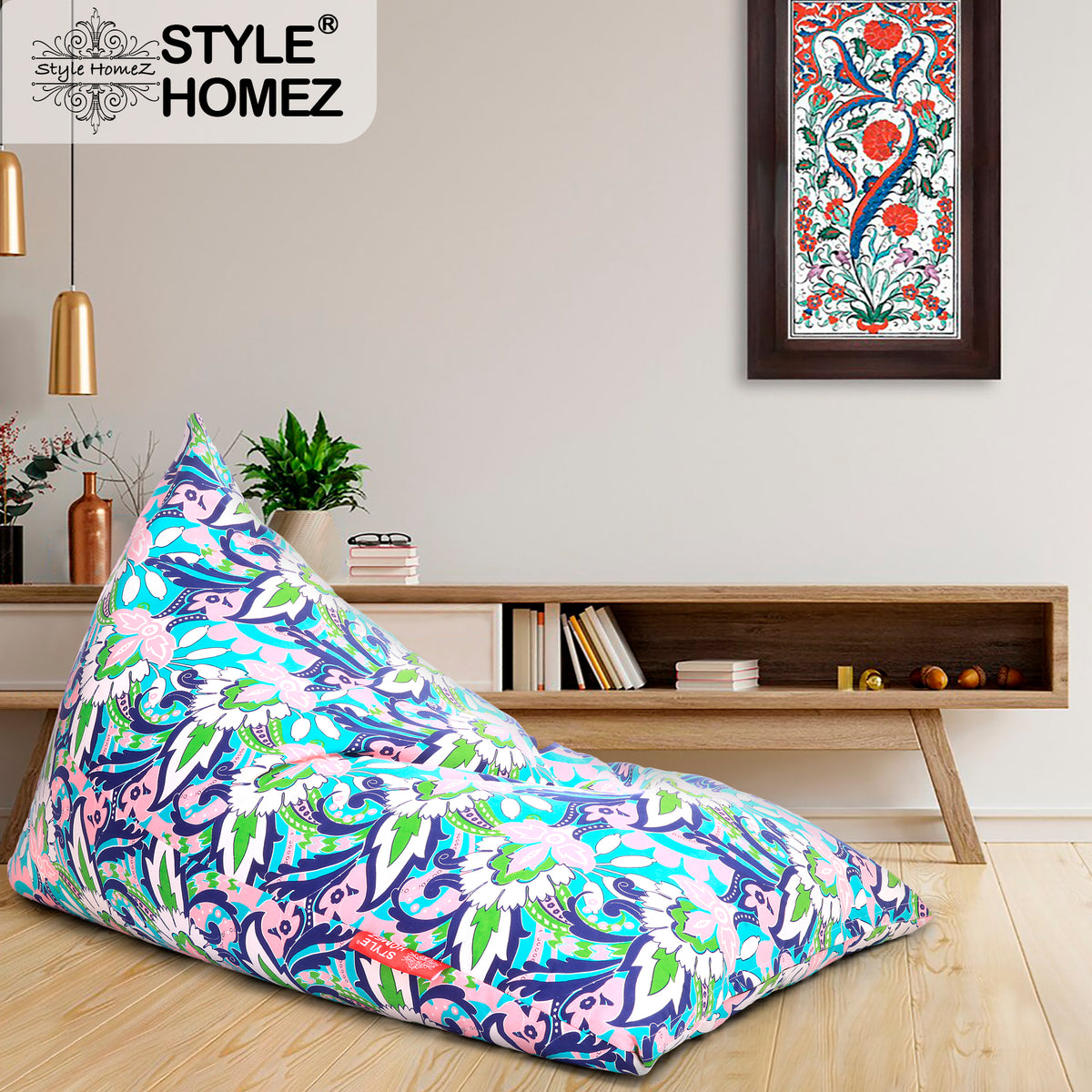 Style Homez PYRAMID LOUNGE, Cotton Canvas Floral Printed Bean Bag XXL Size Cover Only