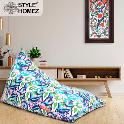 Style Homez PYRAMID LOUNGE, Cotton Canvas Floral Printed Bean Bag XXL Size Cover Only