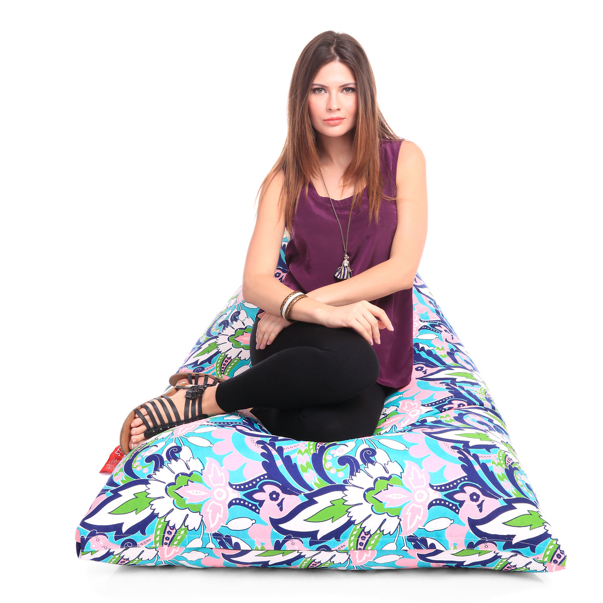 Style Homez PYRAMID LOUNGE, Cotton Canvas Floral Printed Bean Bag XXL Size Cover Only