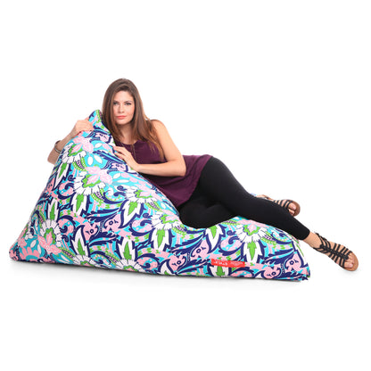 Style Homez PYRAMID LOUNGE, Cotton Canvas Floral Printed Bean Bag XXL Size Cover Only