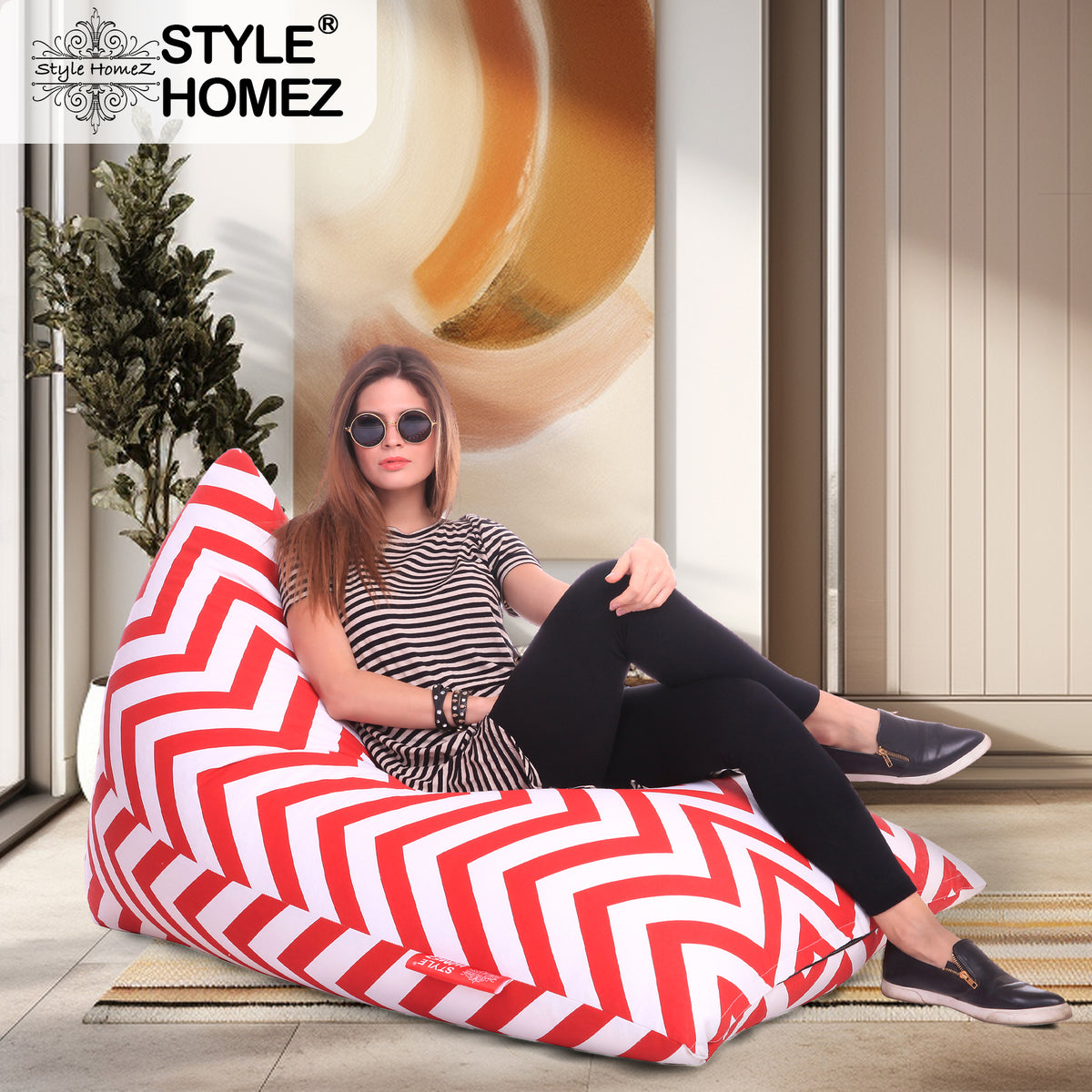 Style Homez PYRAMID LOUNGE, Cotton Canvas Stripes Printed Bean Bag XXL Size Cover Only