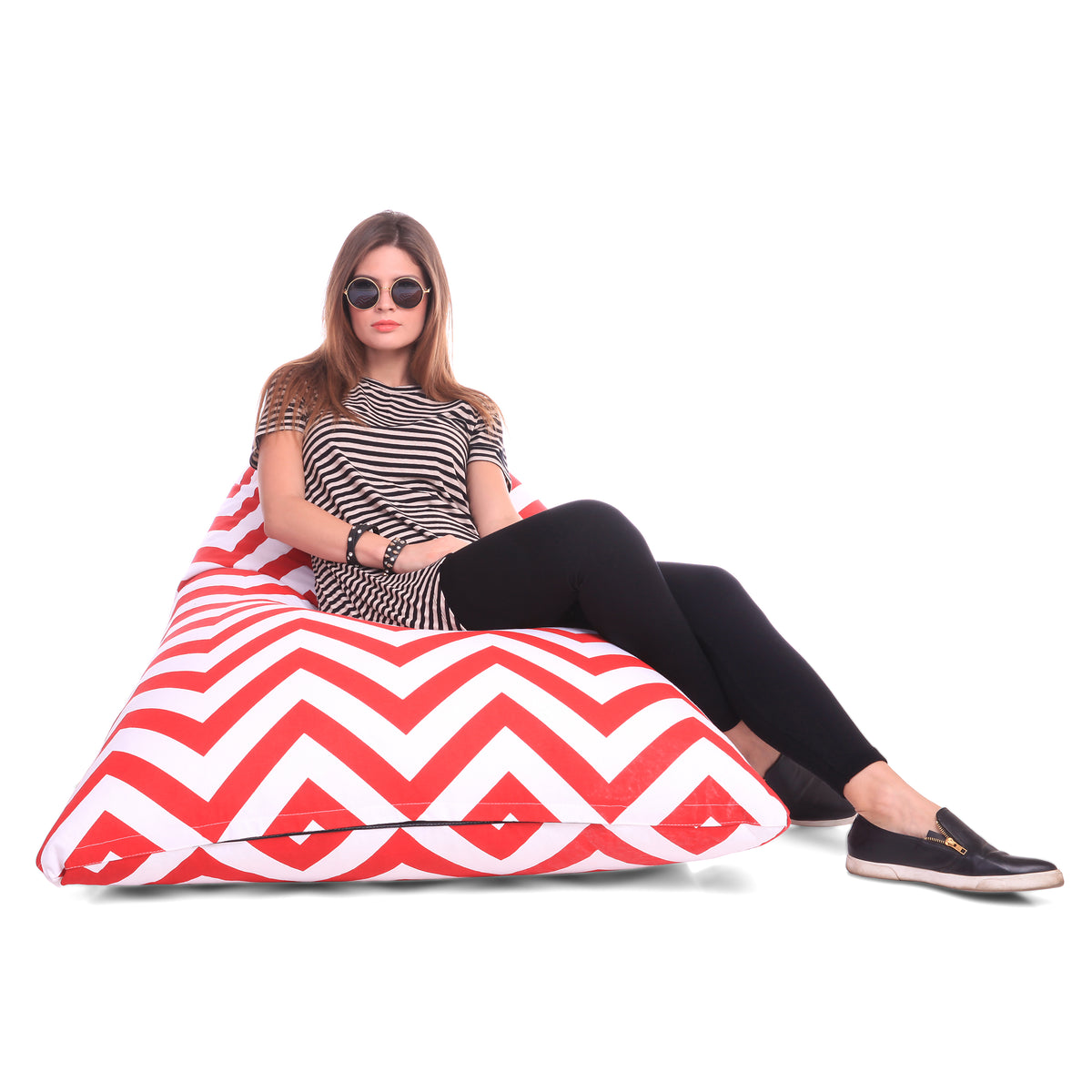 Style Homez PYRAMID LOUNGE, Cotton Canvas Stripes Printed Bean Bag XXL Size Cover Only