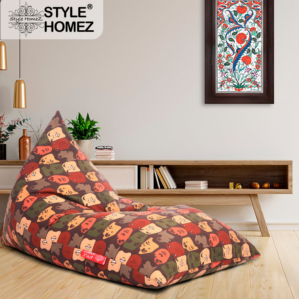 Style Homez PYRAMID LOUNGE, Cotton Canvas Abstract Printed Bean Bag XXL Size Cover Only