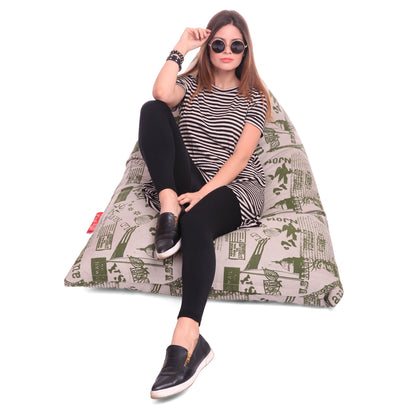 Style Homez PYRAMID LOUNGE, Cotton Canvas Abstract Printed Bean Bag XXL Size Filled with Beans Fillers
