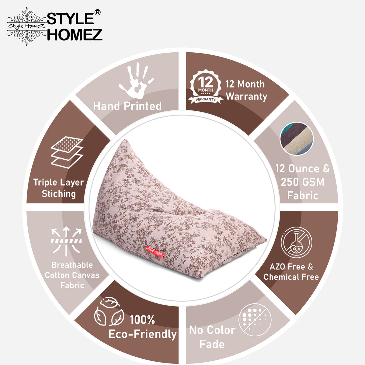 Style Homez PYRAMID LOUNGE, Cotton Canvas Abstract Printed Bean Bag XXL Size Cover Only