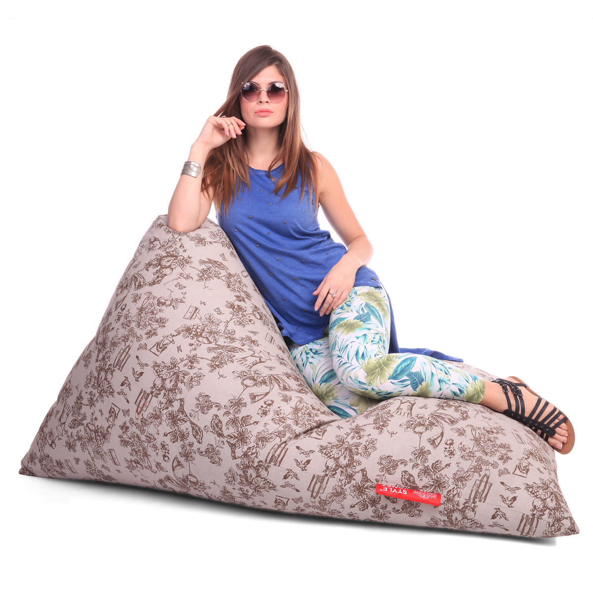 Style Homez PYRAMID LOUNGE, Cotton Canvas Abstract Printed Bean Bag XXL Size Filled with Beans Fillers