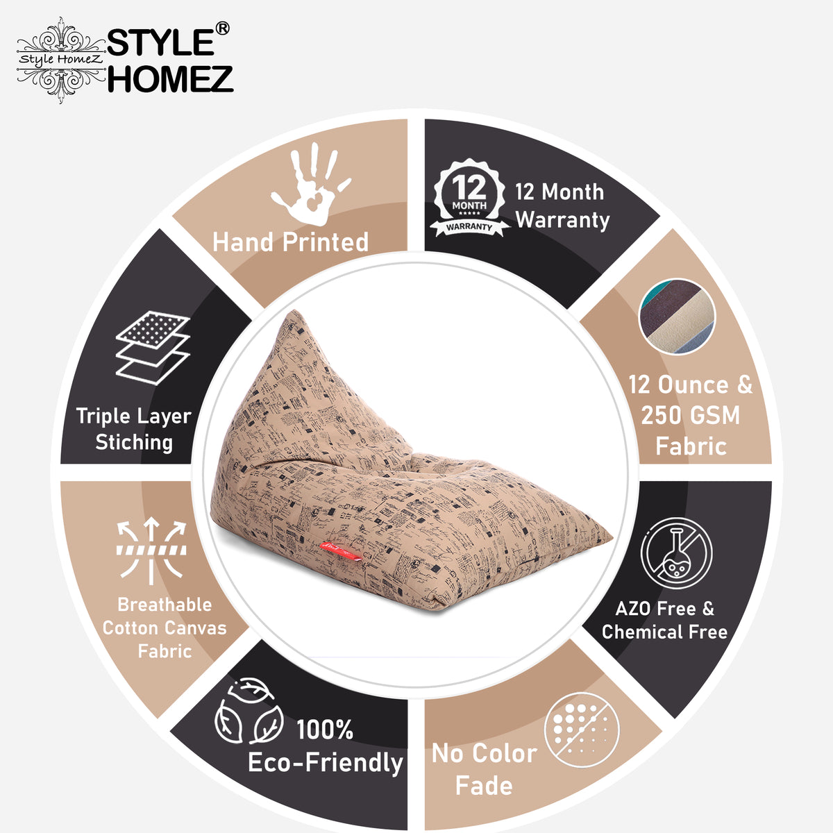 Style Homez PYRAMID LOUNGE, Cotton Canvas Abstract Printed Bean Bag XXL Size Cover Only