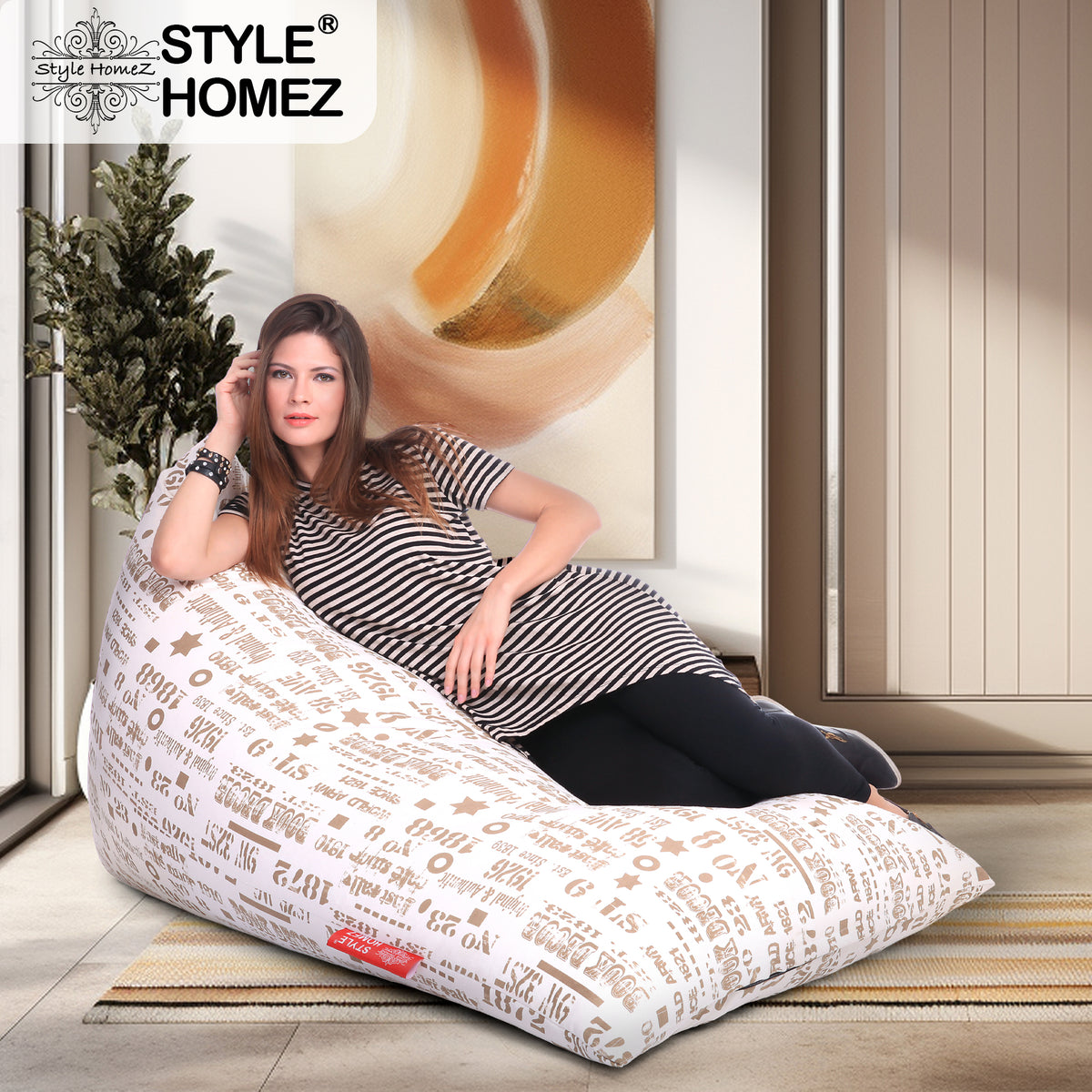 Style Homez PYRAMID LOUNGE, Cotton Canvas Abstract Printed Bean Bag XXL Size Cover Only