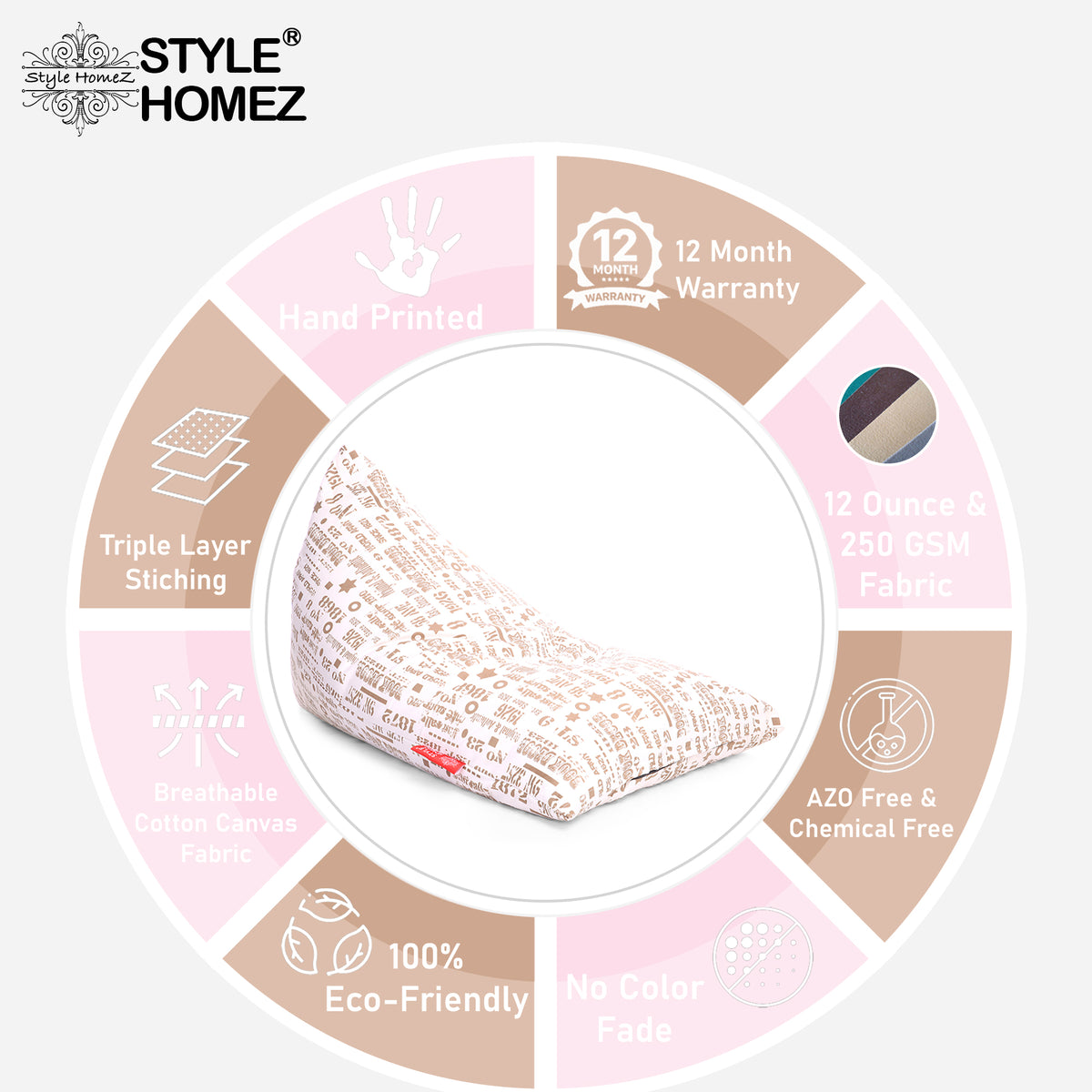 Style Homez PYRAMID LOUNGE, Cotton Canvas Abstract Printed Bean Bag XXL Size Filled with Beans Fillers