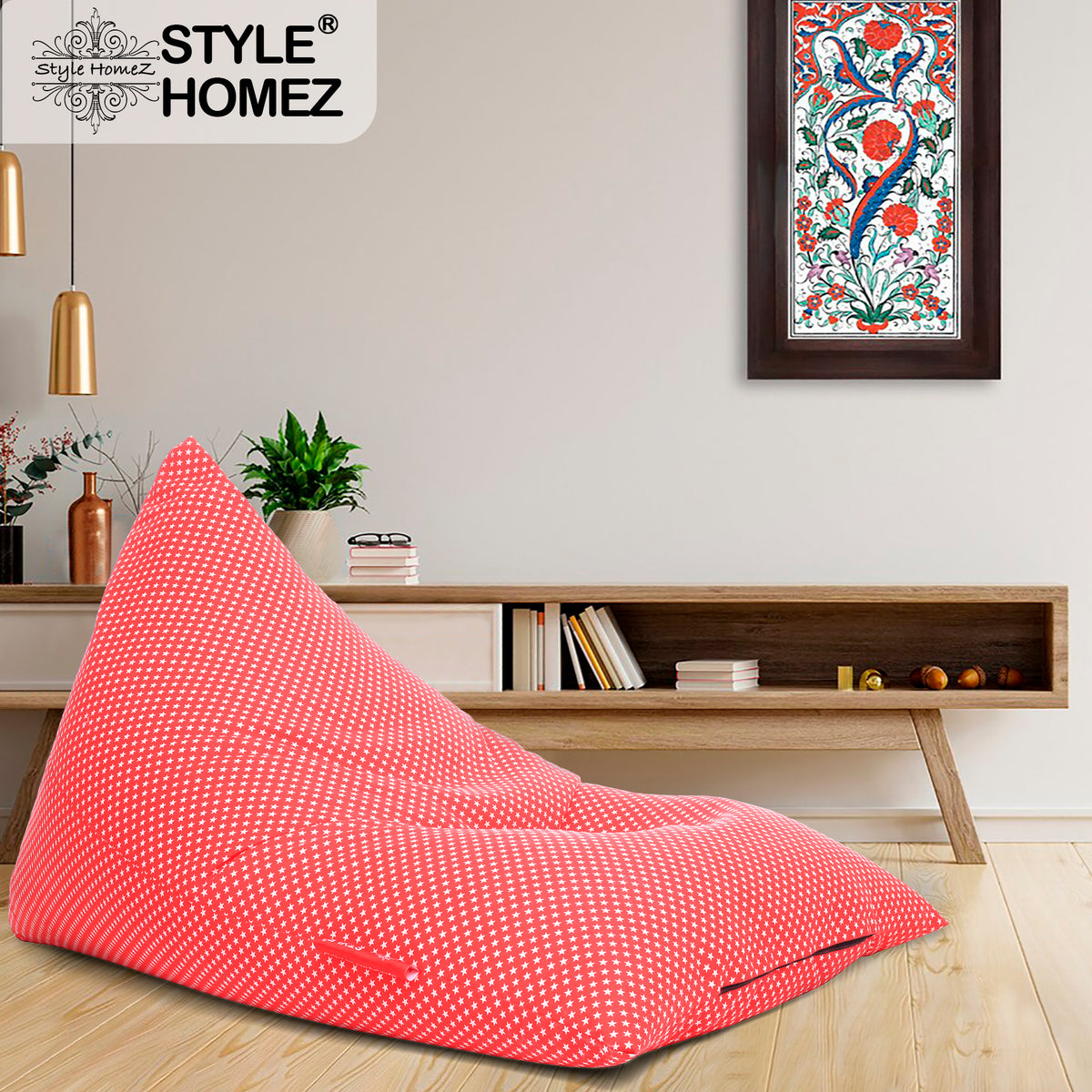 Style Homez PYRAMID LOUNGE, Cotton Canvas Star Printed Bean Bag XXL Size Cover Only